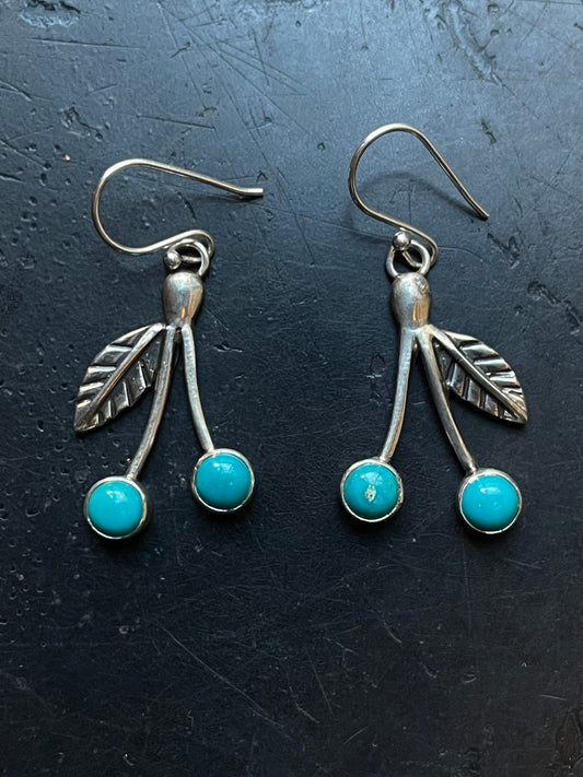 Kingman Turquoise Cherry Dangle Earrings | Sterling Silver E947