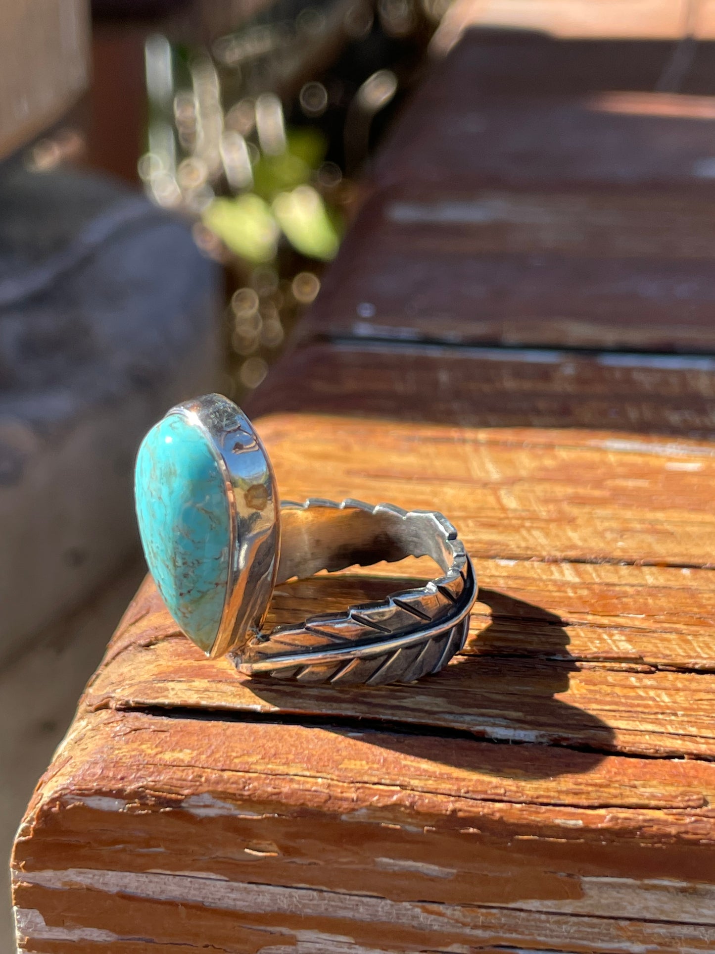Turquoise Feather Ring Size 8 | 925 Sterling Silver B947