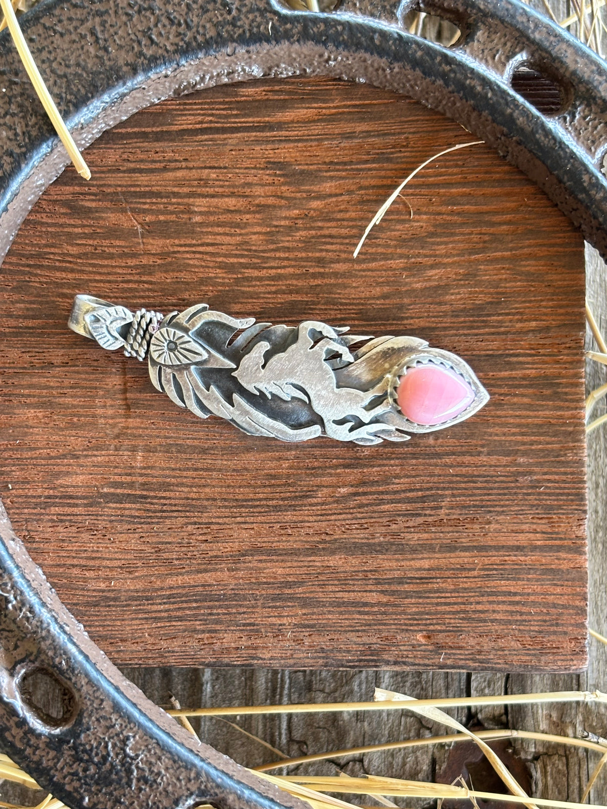 Pink Conch Feather Pendant | 925 Sterling Silver Z11