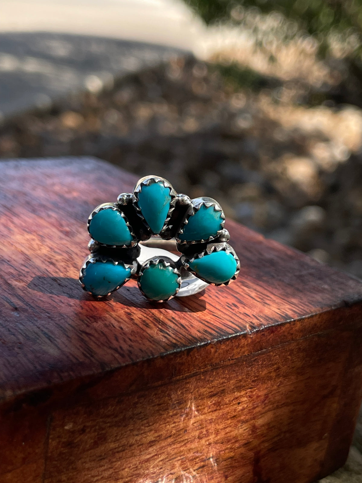 Kingman Turquoise Cluster Ring Size 8 | 925 Sterling Silver D261