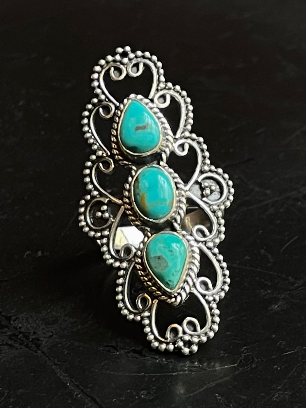 Kingman Turquoise Row Ring Size 7 | 925 Sterling Silver G511