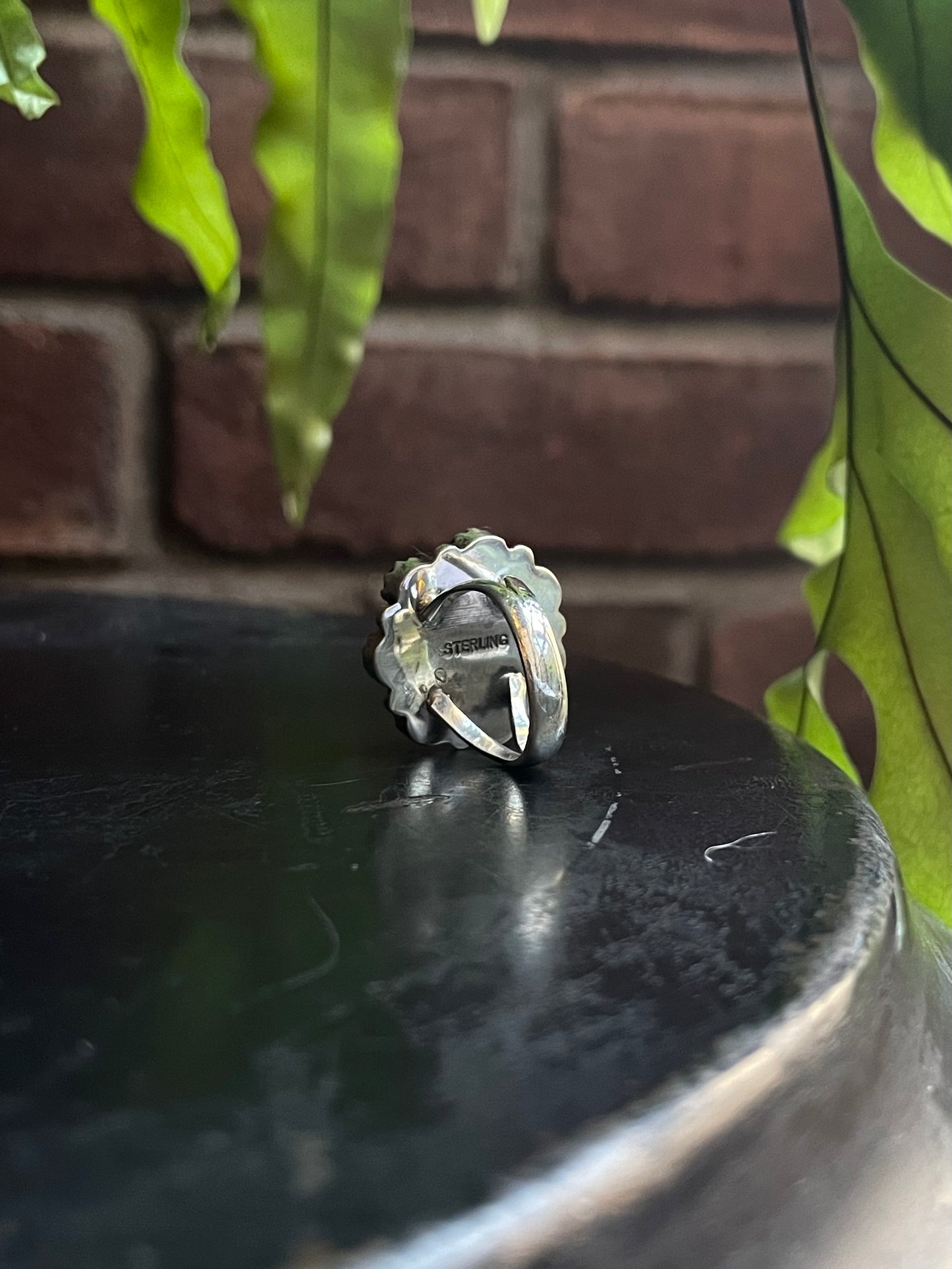 Black Onyx Pink Conch Flower Ring | Sterling Silver Size 5.5 925 C733