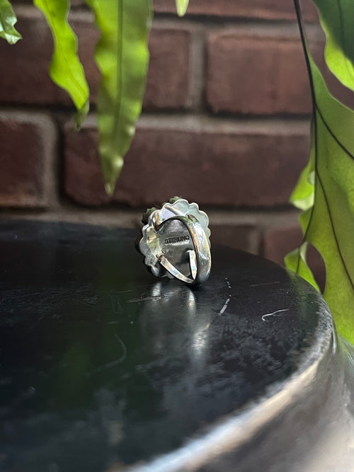 Black Onyx Pink Conch Flower Ring | Sterling Silver Size 5.5 925 C733