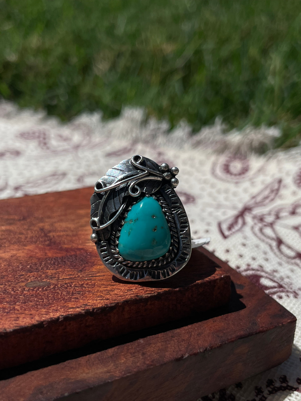 Turquoise Feather Ring | 925 Sterling Silver Size 6.5 D291