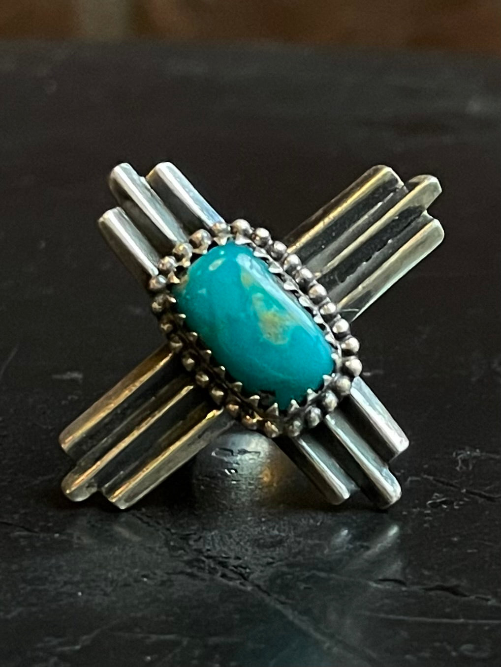 Kingman Turquoise Zia Cross Ring Size 6.75 | 925 Sterling Silver G496