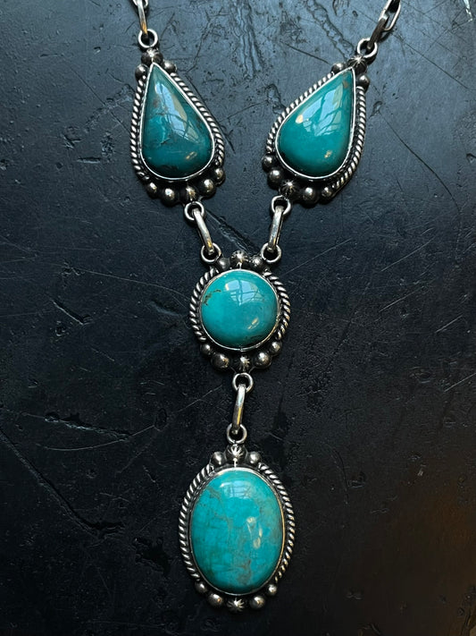Turquoise Lariat Necklace | 925 Sterling Silver E617