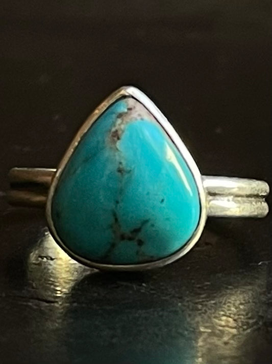 Kingman Turquoise Tear Drop Ring | Sterling Silver | Size 6.5 G362