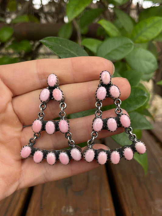 Pink Conch Stud Chandelier Stud Earrings | 925 Sterling Silver B969