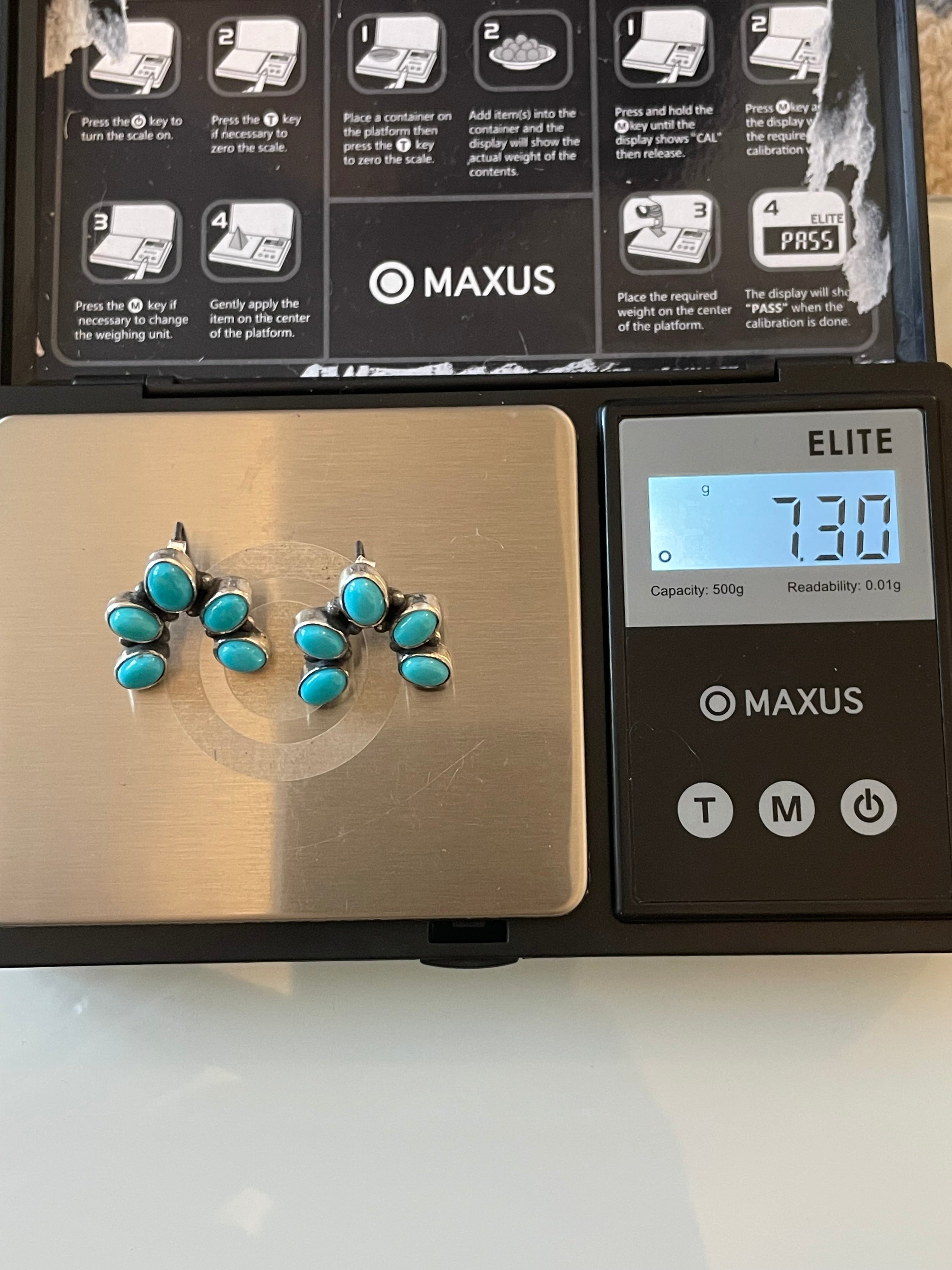 Kingman Turquoise Naja Earrings | Cluster Stud E660