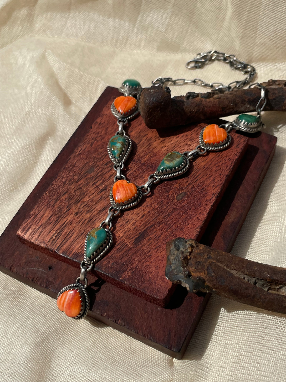 Kingman Turquoise & Spiny Oyster Lariat Necklace | 925 Sterling Silver D317