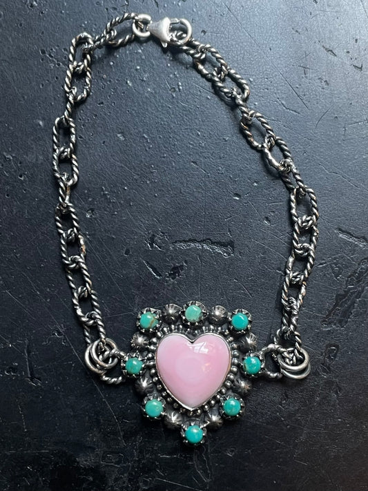 Pink Conch Heart Turquoise Bracelet | 925 Sterling Silver E548