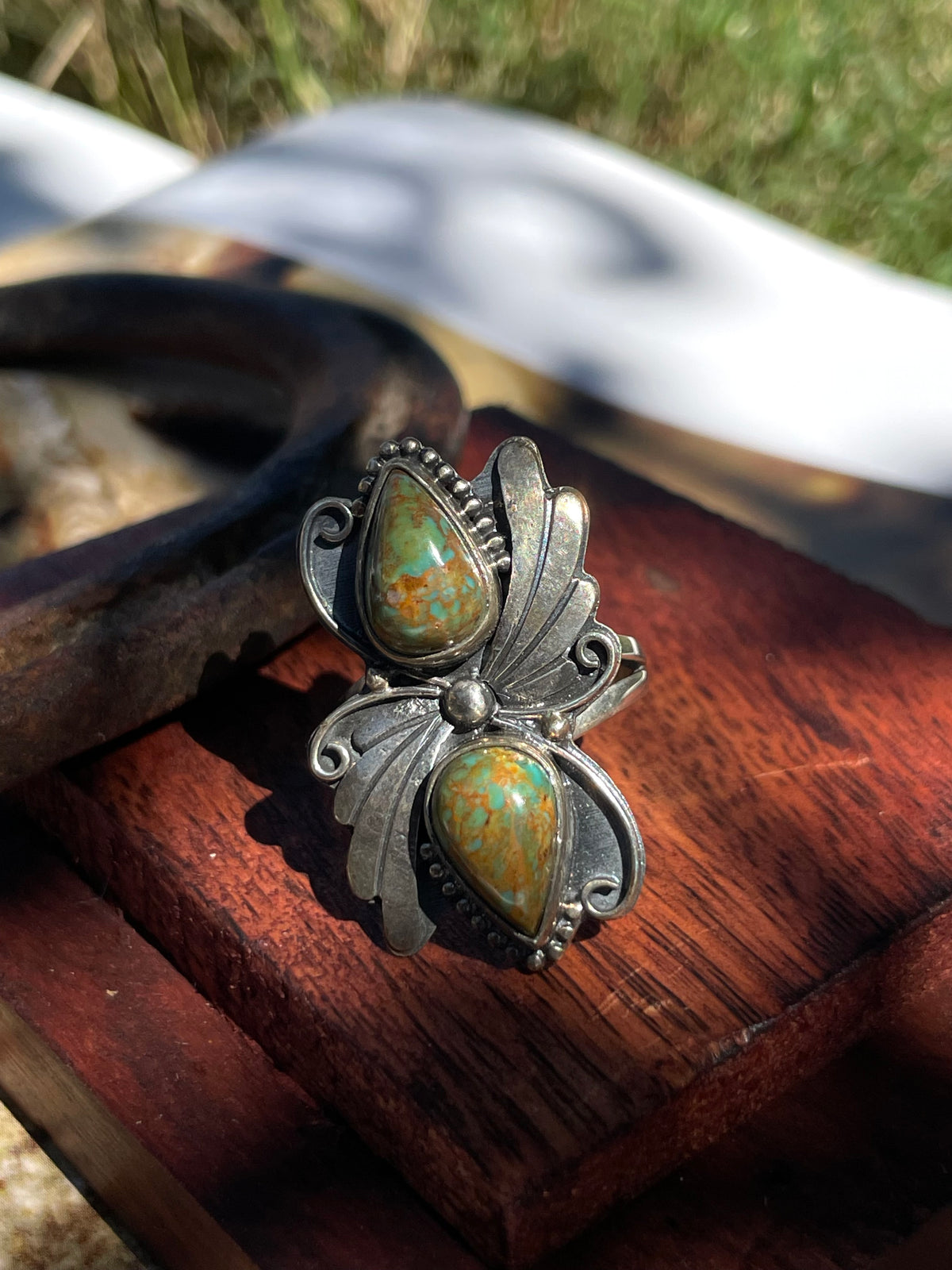 Turquoise Florl Ring | 925 Sterling Silver | Size 9.25 D350