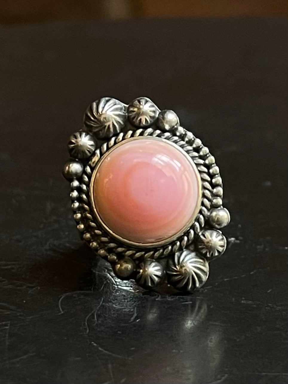 Pink Conch Rope Ring Size 6 | Sterling Silver E922