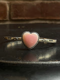 Pink Conch Heart Cuff | Stamped Heart Band | 925 Silver E693
