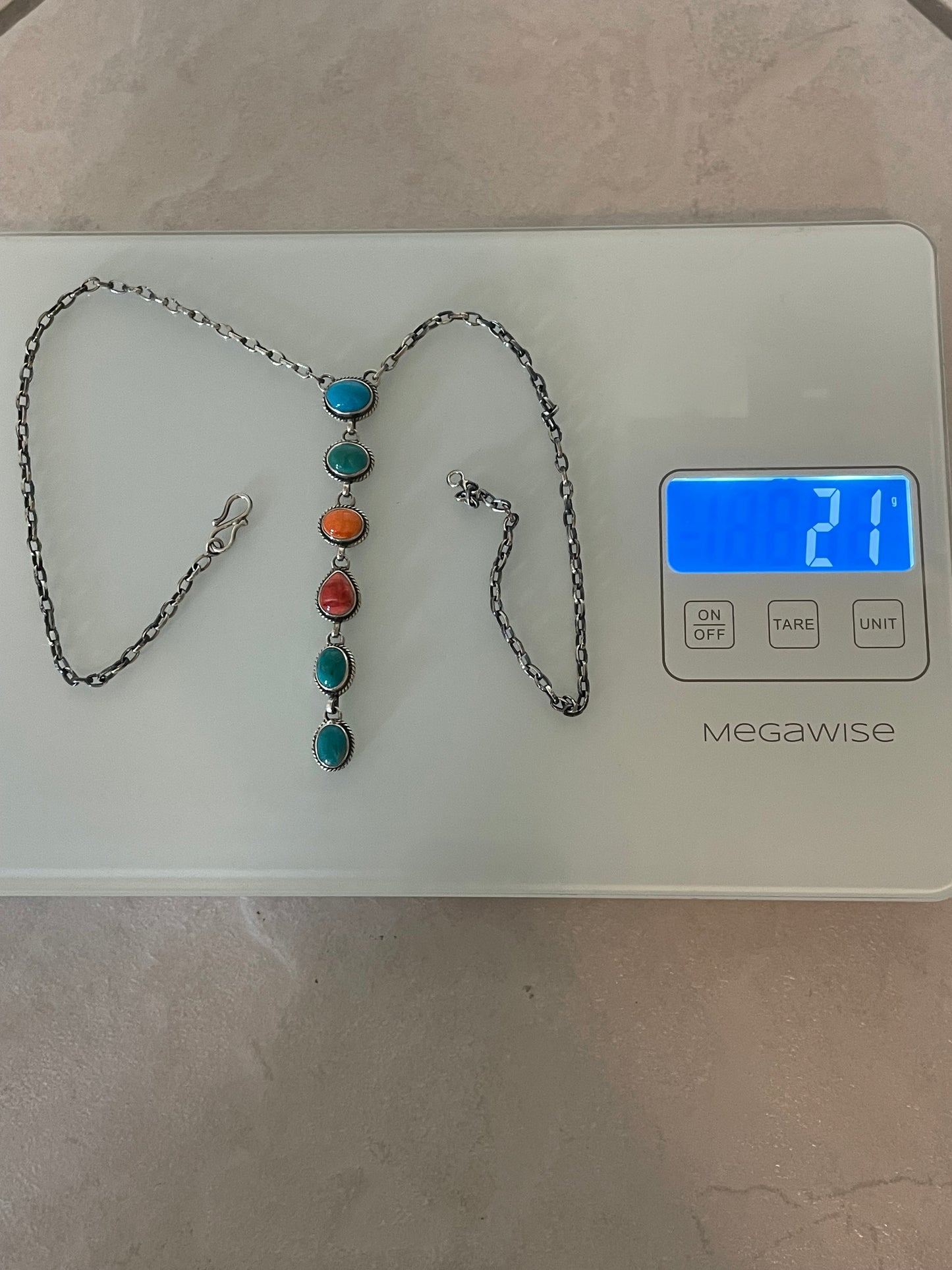 Turquoise Spiny Oyster Lariat Necklace | Sterling Silver | Handmade C849