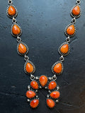 Spiny Oyster Naja Necklace | Orange Cluster Drop | 925 Silver E593