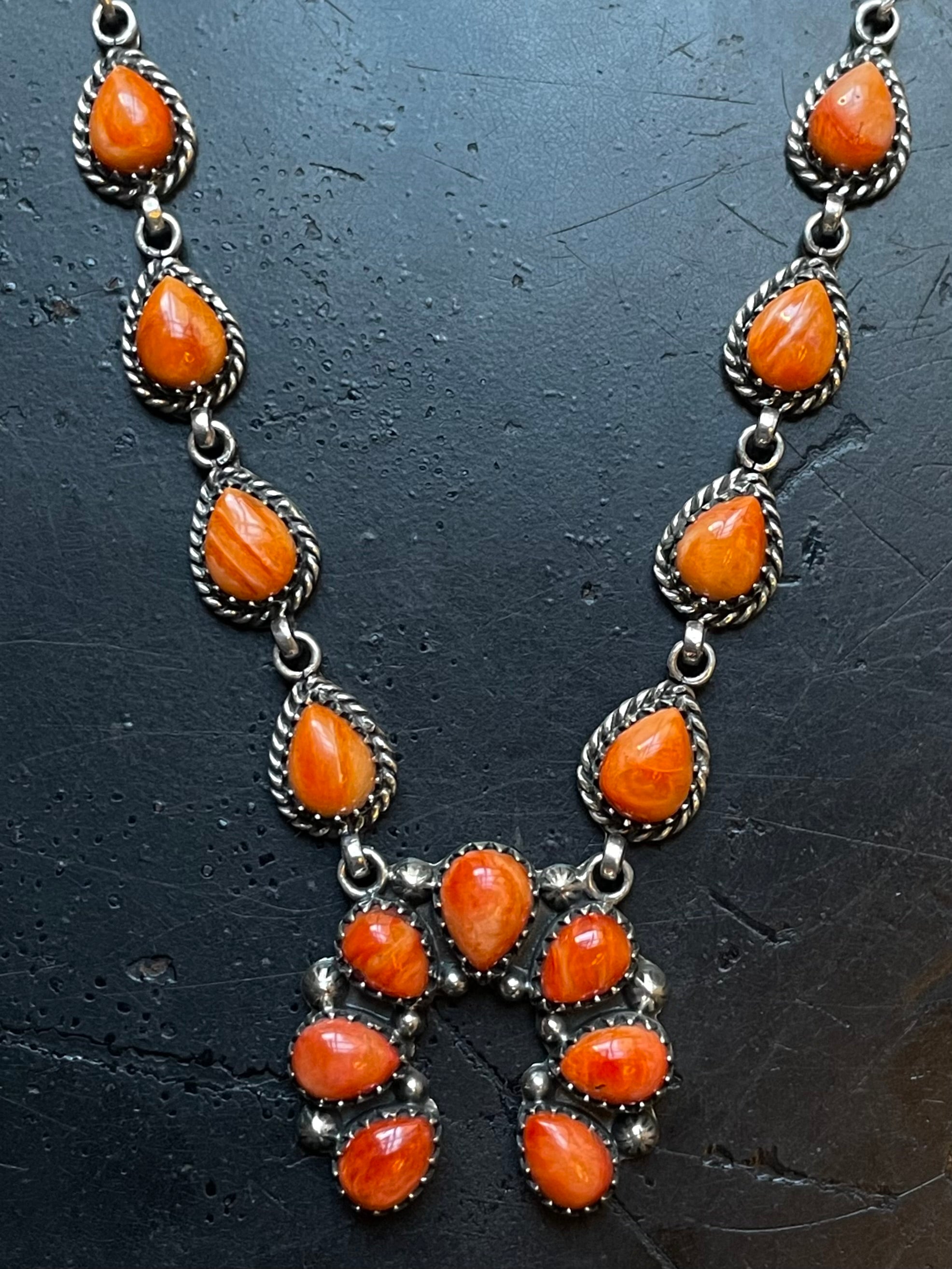 Spiny Oyster Naja Necklace | Orange Cluster Drop | 925 Silver E593