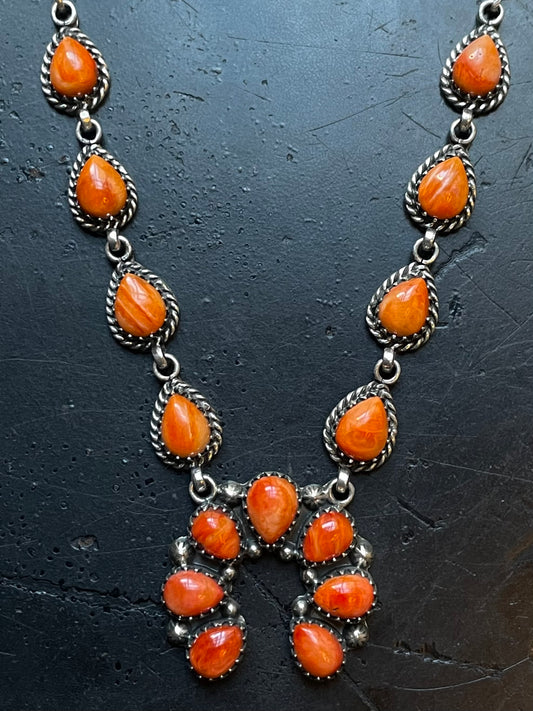 Spiny Oyster Naja Necklace | Orange Cluster Drop | 925 Silver E593