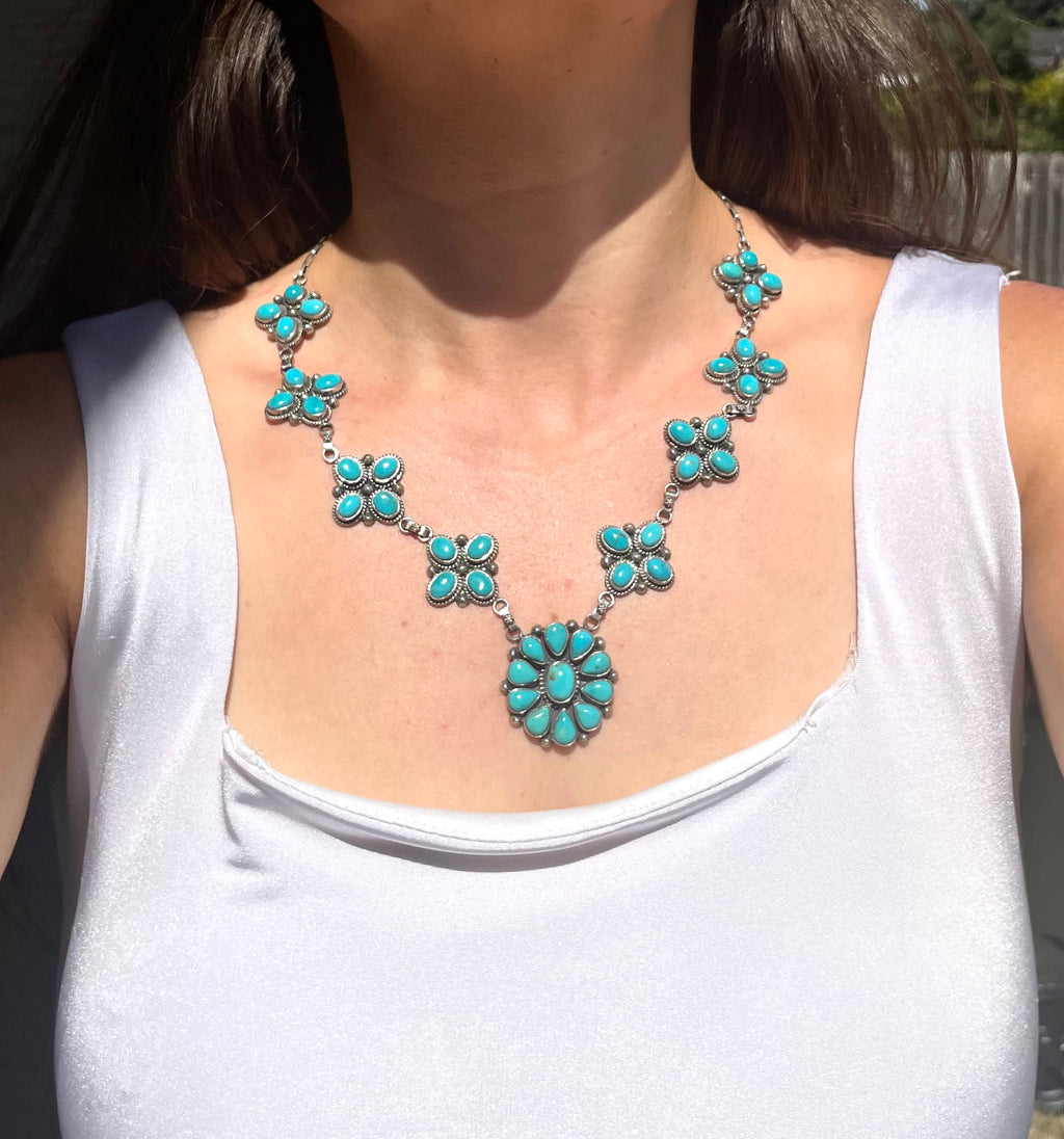 Turquoise Floral Necklace | 925 Sterling Silver D254