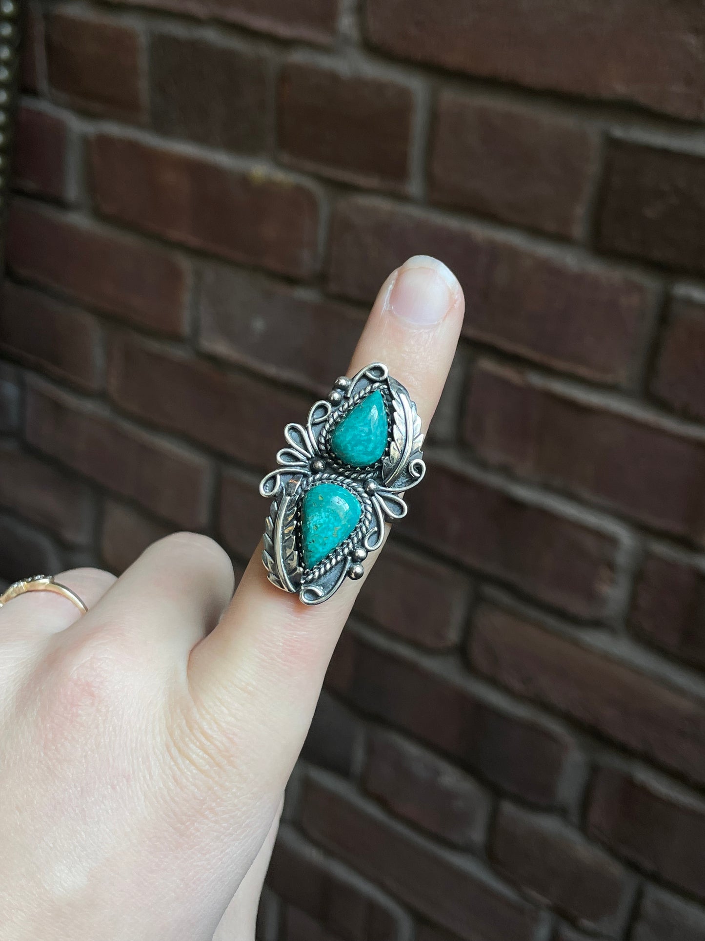 Kingman Turquoise Feather Ring Size 8 | 925 Sterling Silver Southwest E187