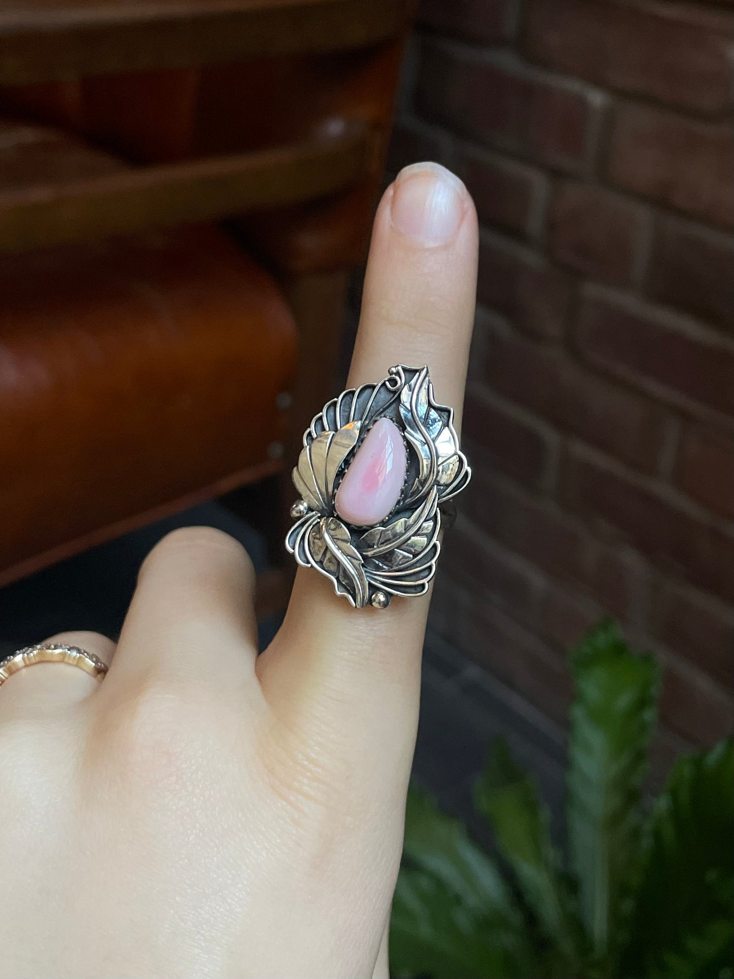 Pink Conch Feather Ring | 925 Sterling Silver Size 9 E470