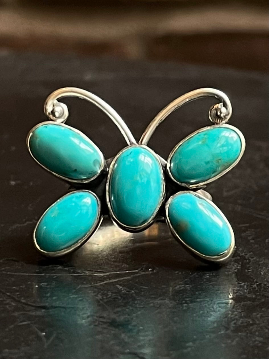 Kingman Turquoise Butterfly Ring Size 8 | 925 Sterling Silver G481