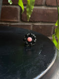 Black Onyx Pink Conch Flower Ring | Sterling Silver Size 5.5 925 C733