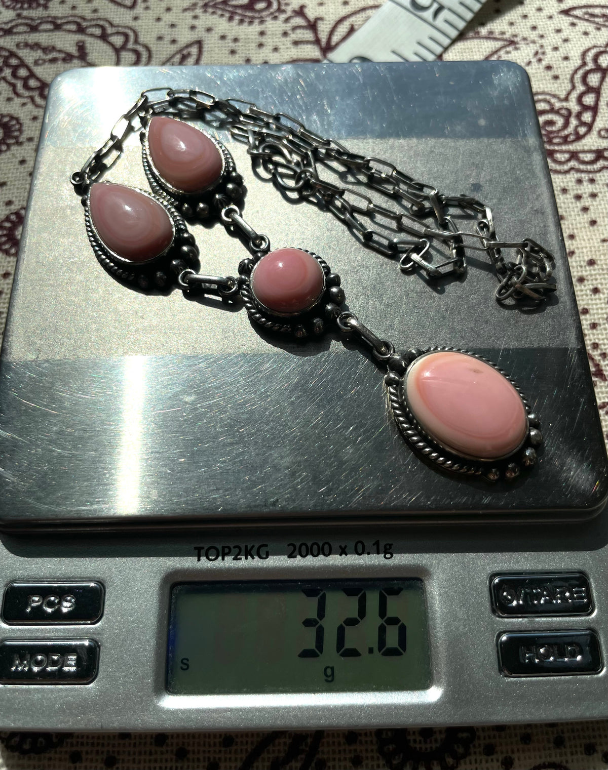 Pink Conch Lariat Necklace | Graduated Oval Stations | 925 Silver E574
