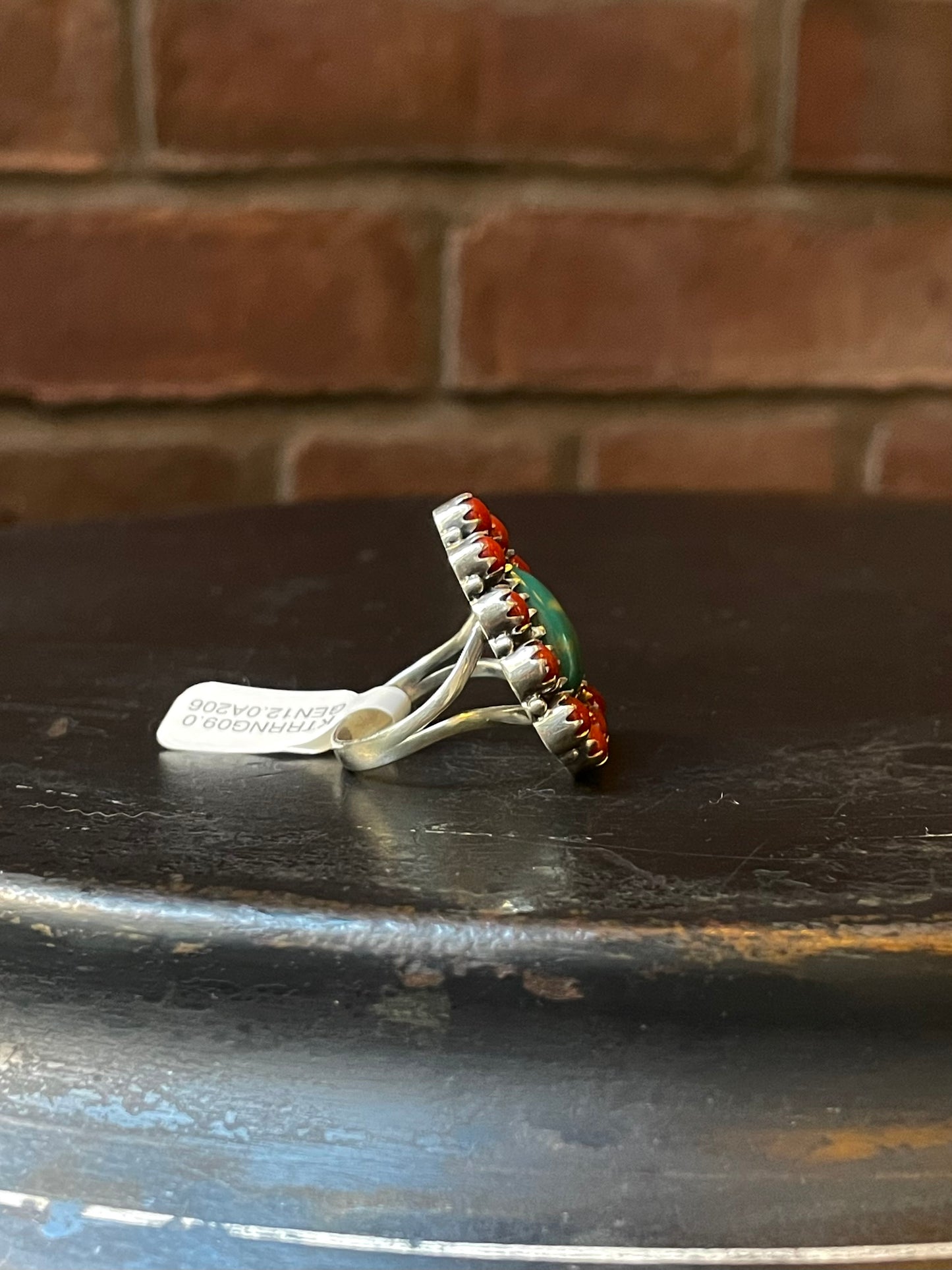 Kingman Turquoise Coral Cluster Ring | Sterling Silver | Size 9 | A206