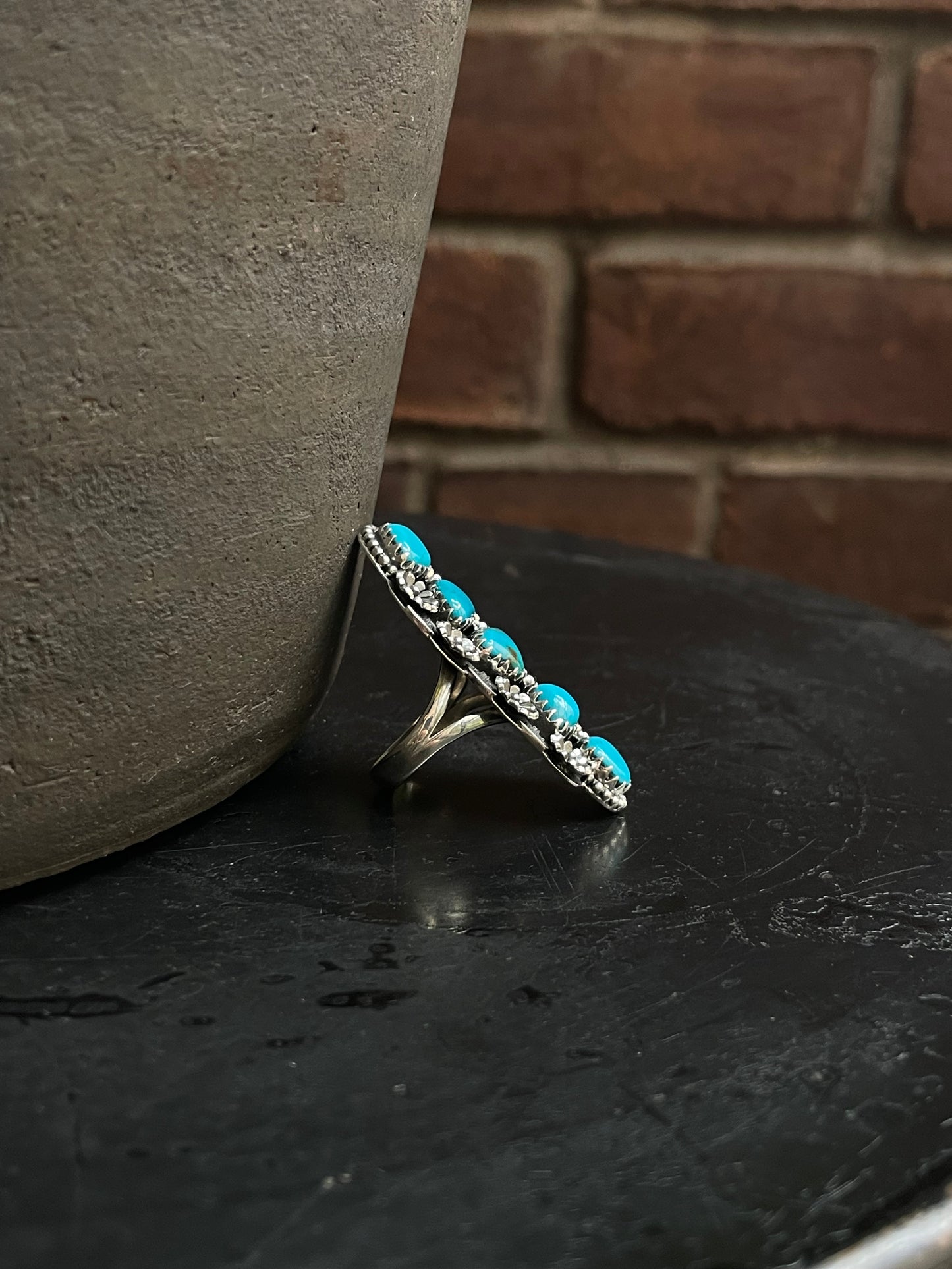 Kingman Turquoise Row Ring Size 7 | 925 Sterling Silver Southwest E203