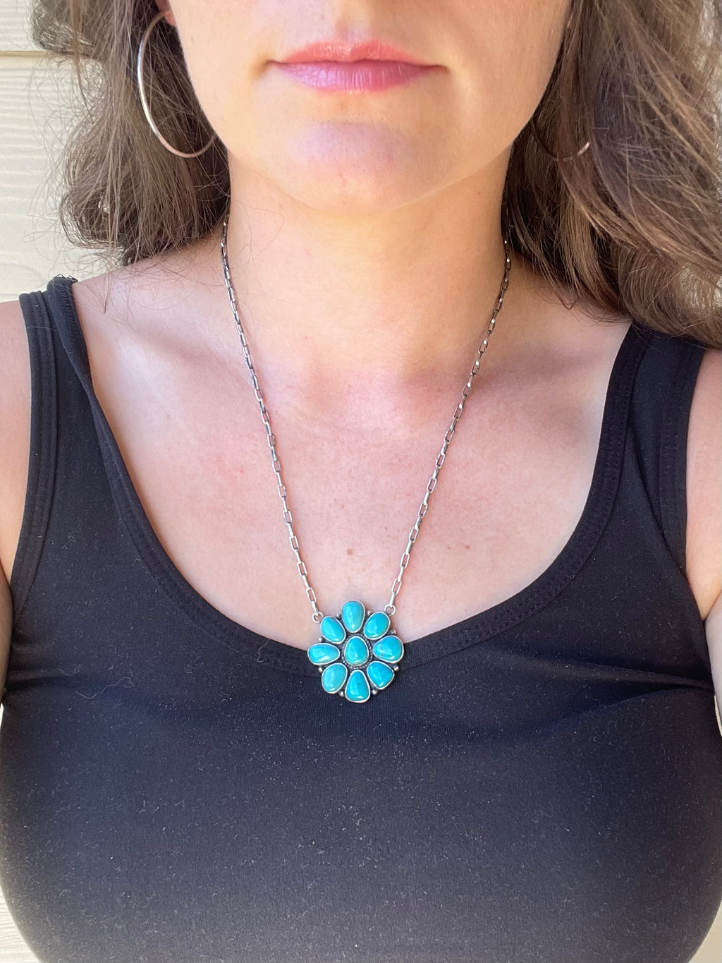 Kingman Turquoise Flower Necklace | 925 Sterling Silver D200