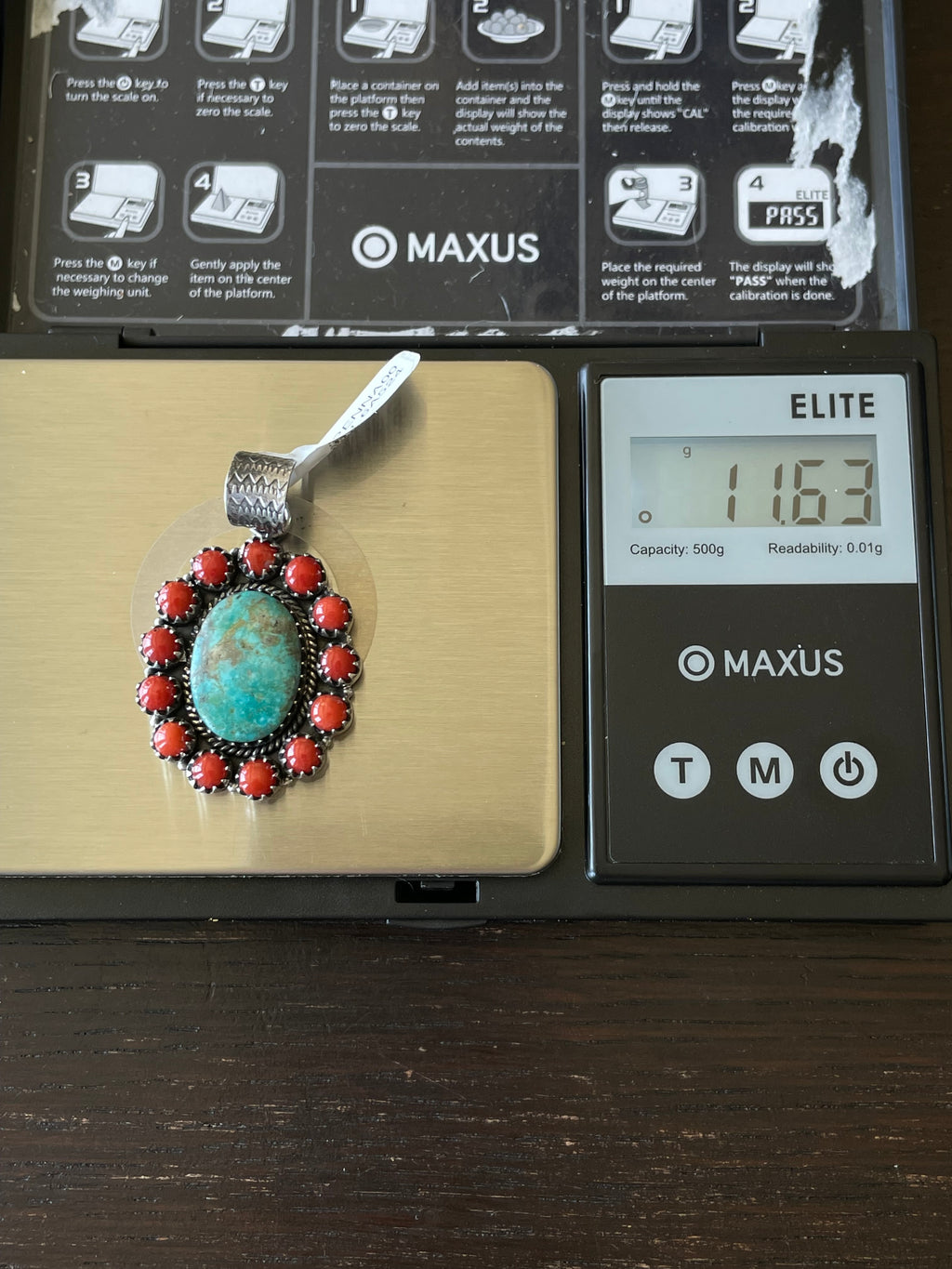 Kingman Turquoise Coral Cluster Pendant | Sterling Silver | A524