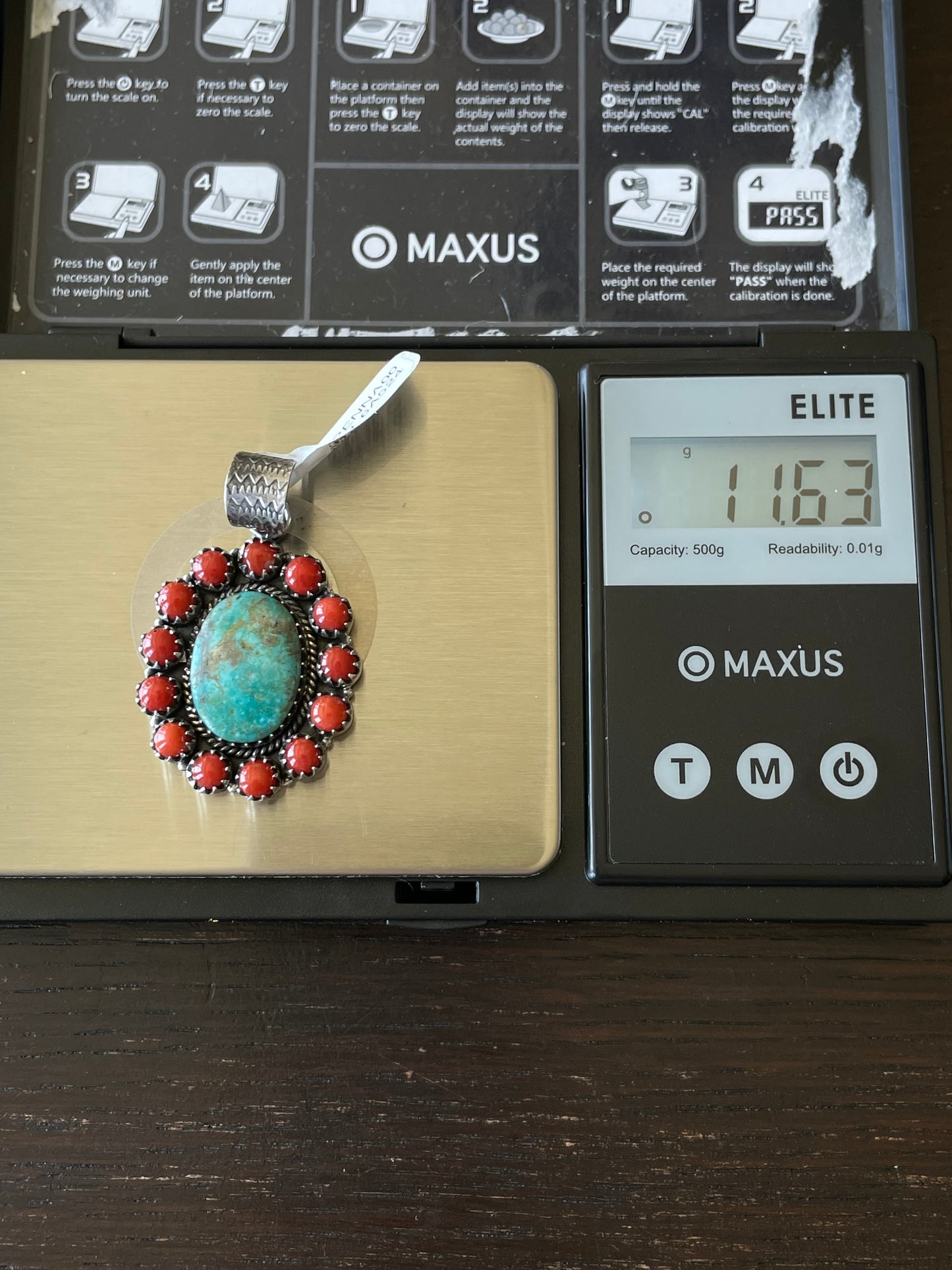 Kingman Turquoise Coral Cluster Pendant | Sterling Silver | A524