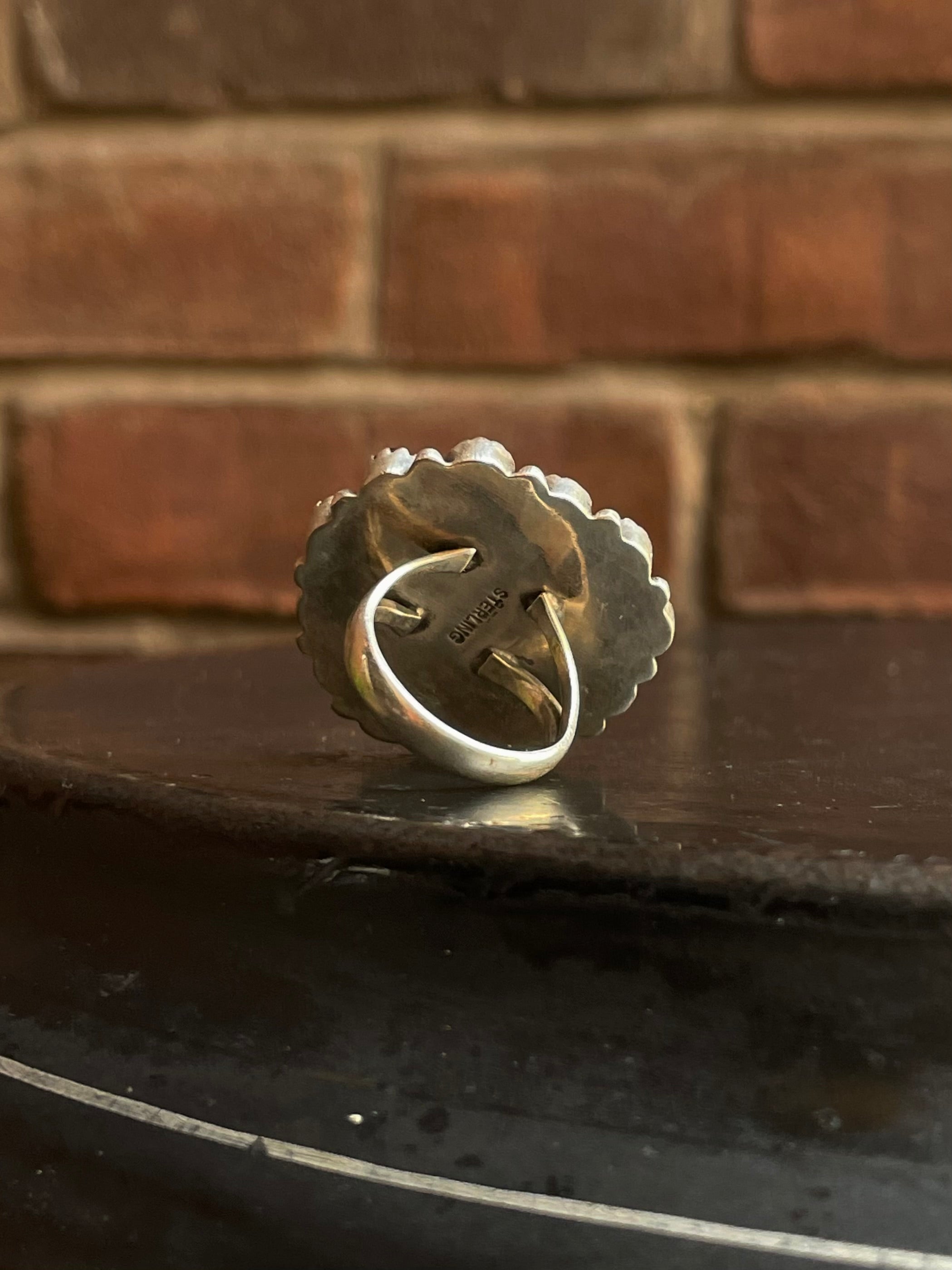 Black Onyx & Pink Conch Flower Ring | 925 Sterling Silver Size 7.75 G568