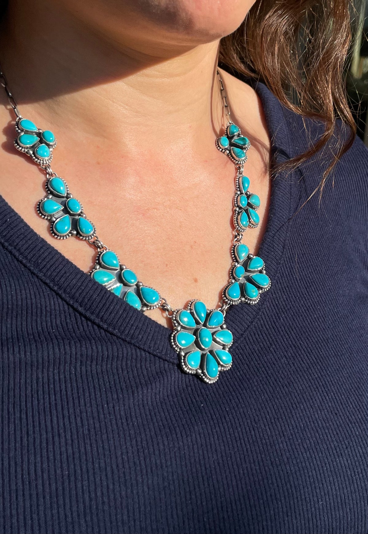 Kingman Turquoise Flower Necklace | 925 Sterling Silver G398