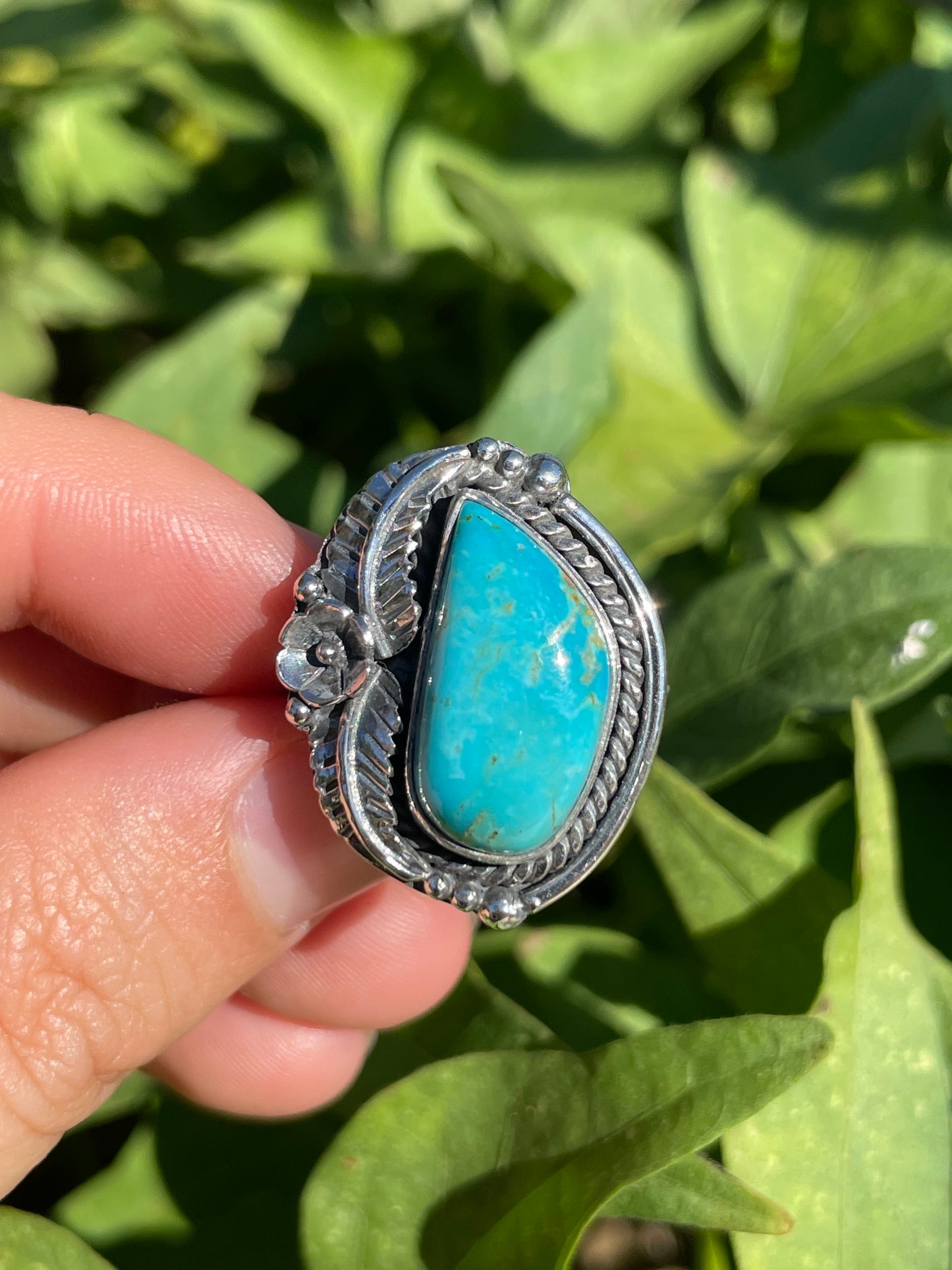 Turquoise Leaf Ring | 925 Sterling Silver Size 8.75 B350
