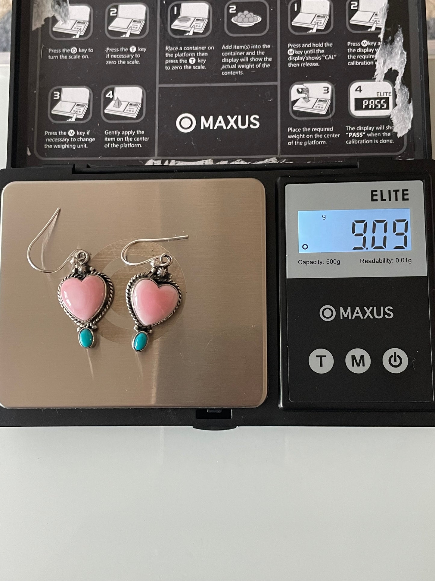 Pink Conch Kingman Turquoise Earrings | Heart Drop Hook E669