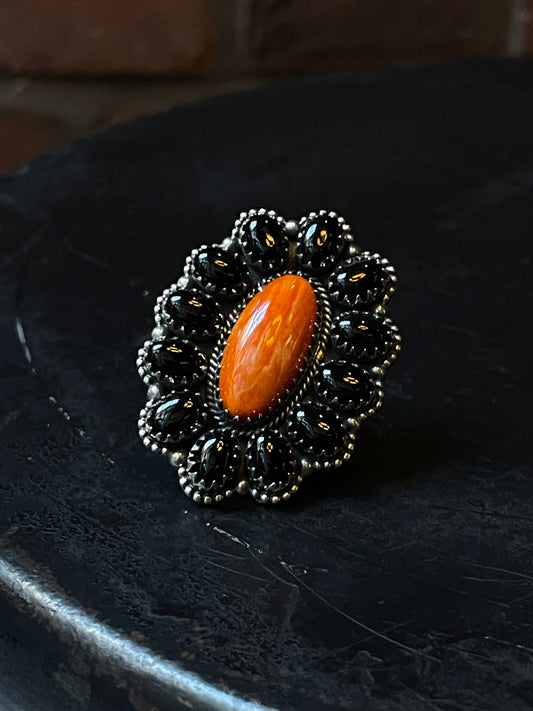 Spiny Oyster Flower Cluster Ring | Sterling Silver | Size 9 | A135