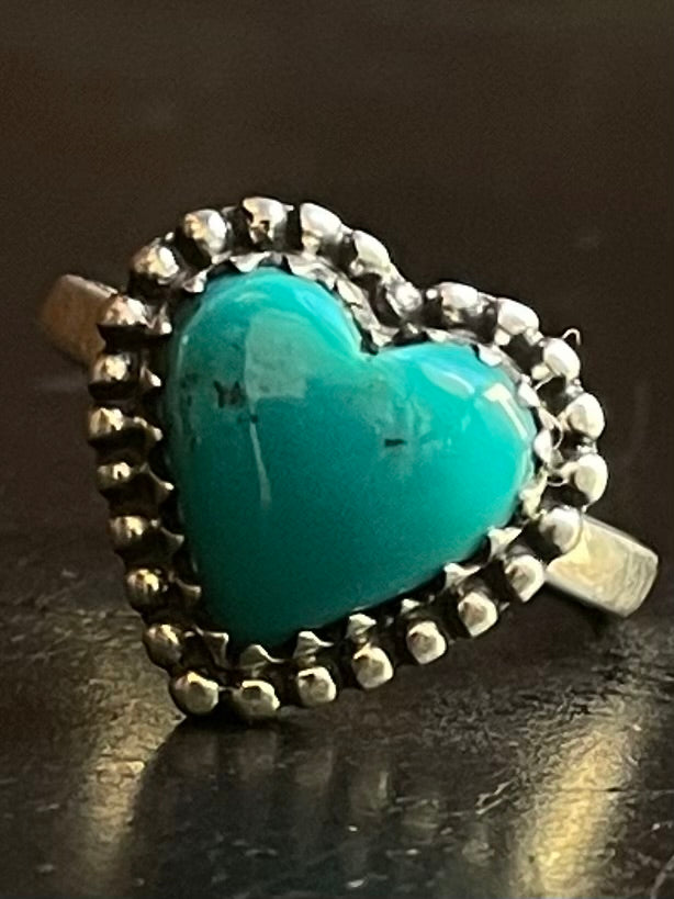 Kingman Turquoise Heart Ring | Sterling Silver | Size 8  G361