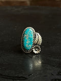 Kingman Turquoise Floral Ring Size 7.5 | 925 Sterling Silver Southwest E180
