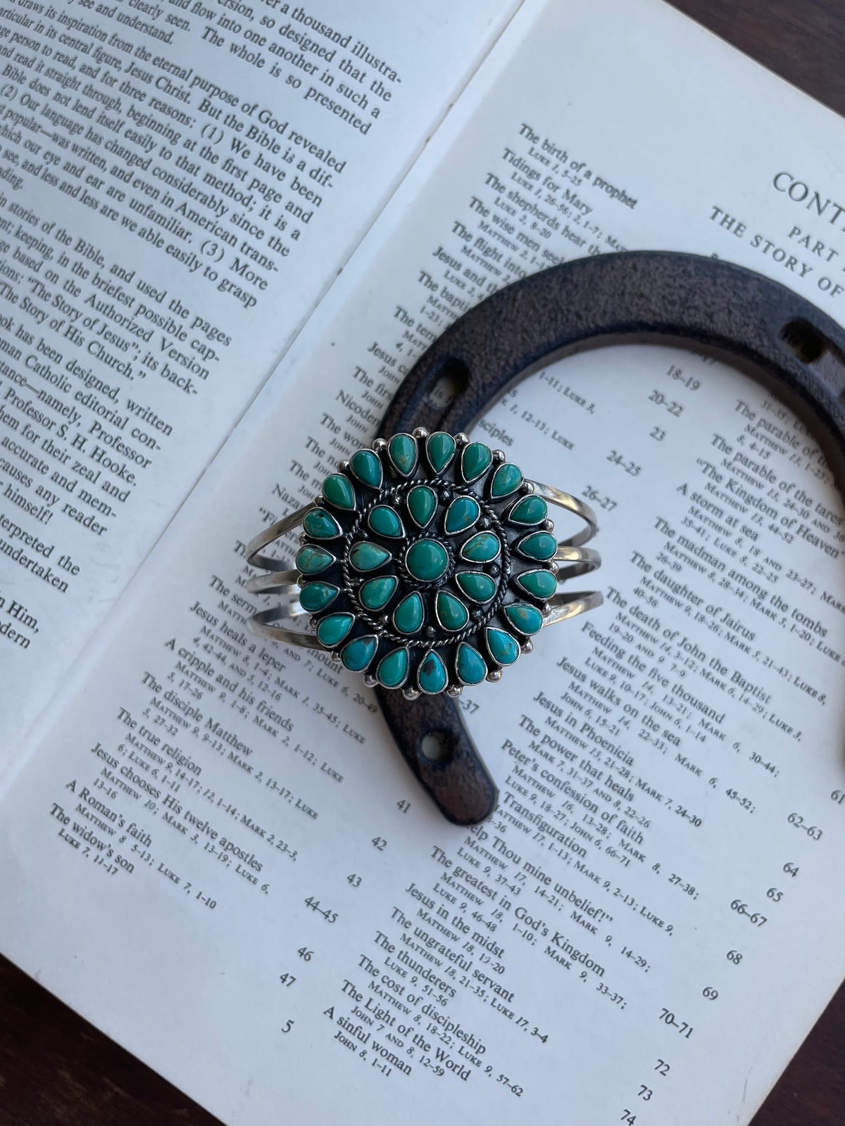 Turquoise Cluster Cuff Bracelet | 925 Sterling Silver G732