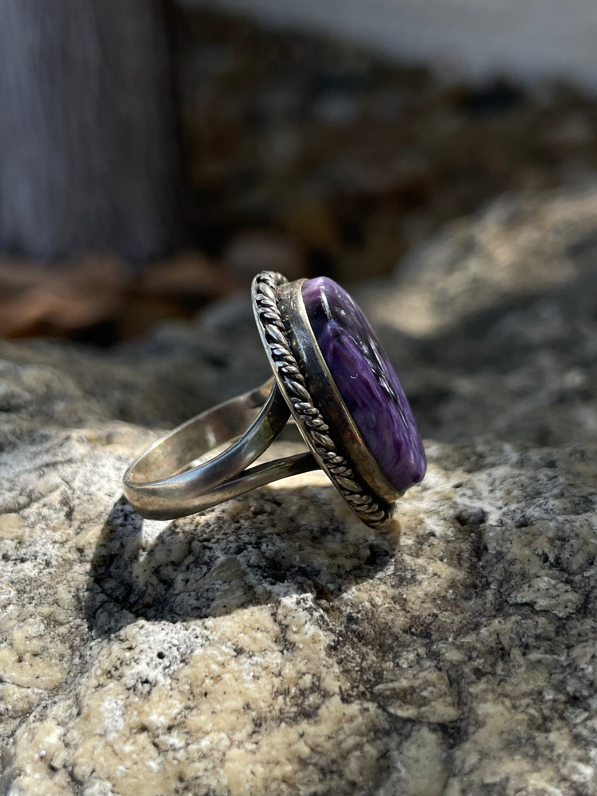 Charoite Oval Statement Ring Size 7 | 925 Sterling SilverD262