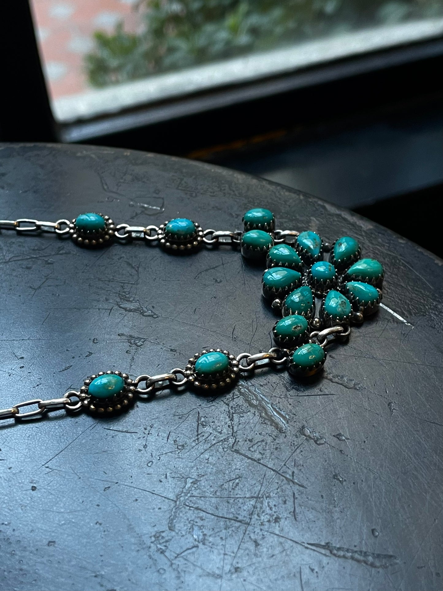 Kingman Turquoise Flower Necklace | 925 Sterling Silver E358