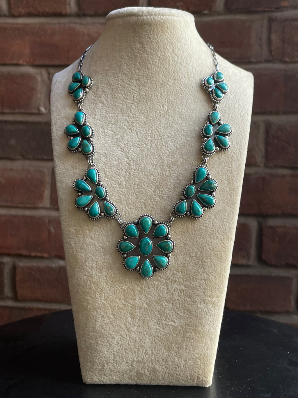 Kingman Turquoise Cluster Flroal Lariat Necklace | 925 Sterling Silver G604