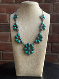 Kingman Turquoise Cluster Flroal Lariat Necklace | 925 Sterling Silver G604