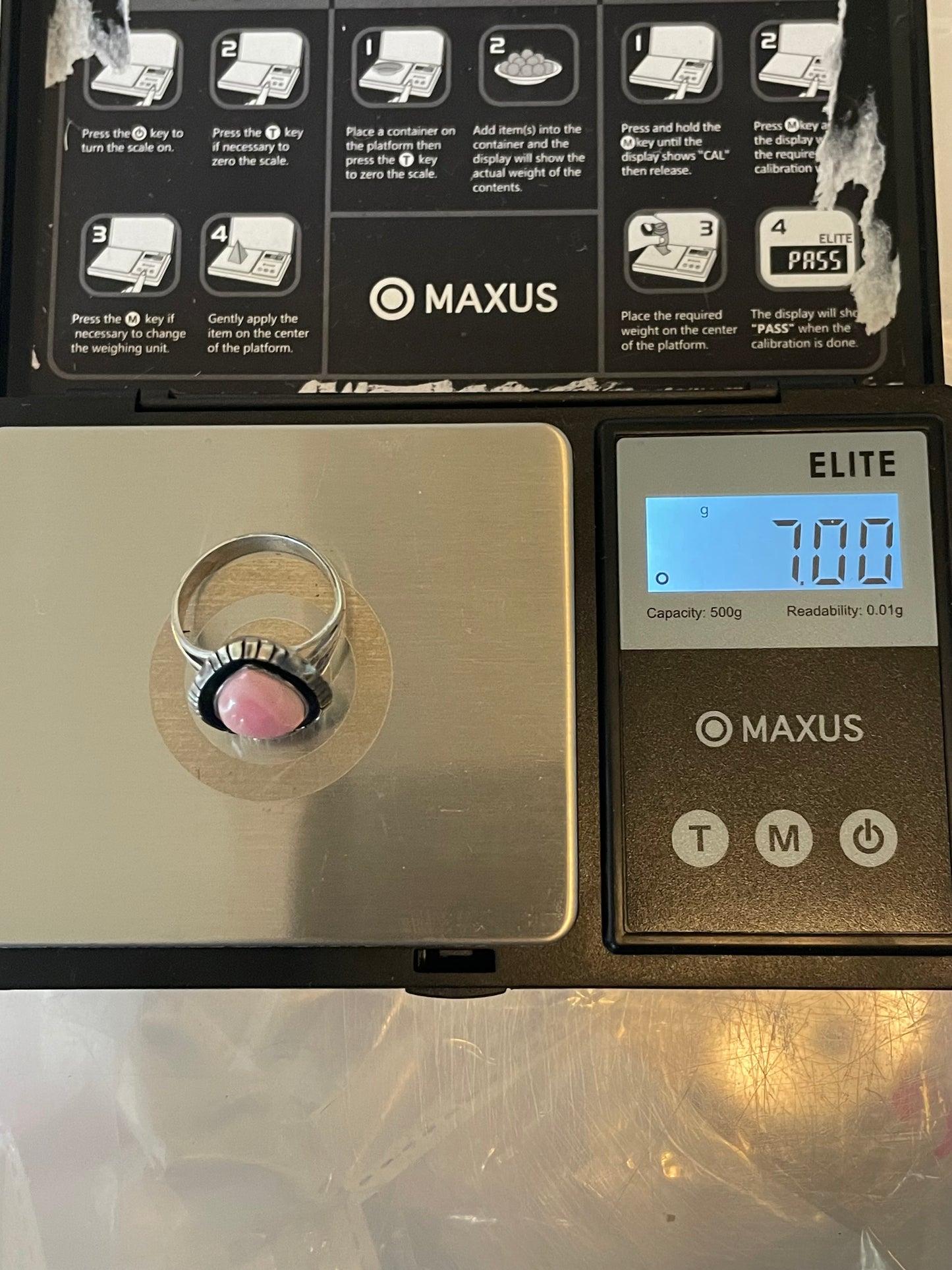 Pink Conch Tear Drop Ring | 925 Sterling Silver Size 8.5 E453