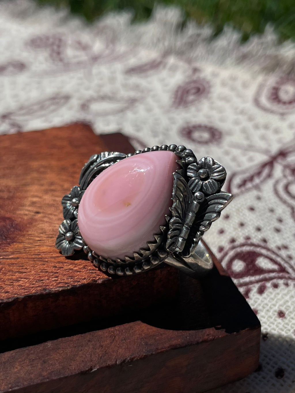 Pink Conch Floral Teardrop Ring | 925 Sterling Silver Size 9 D290