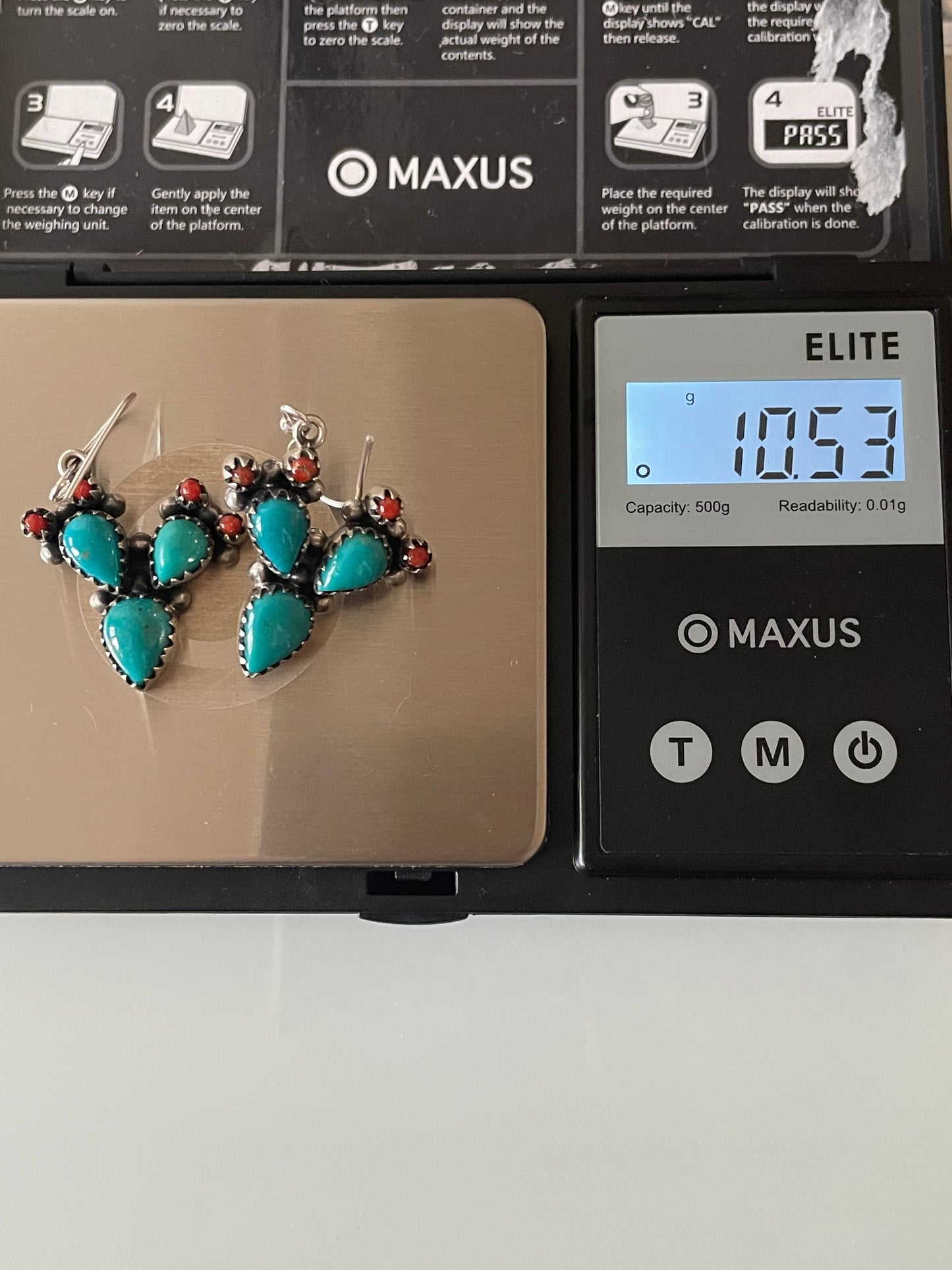 Turquoise Italian Coral Cactus Hook Earrings | Sterling Silver E652