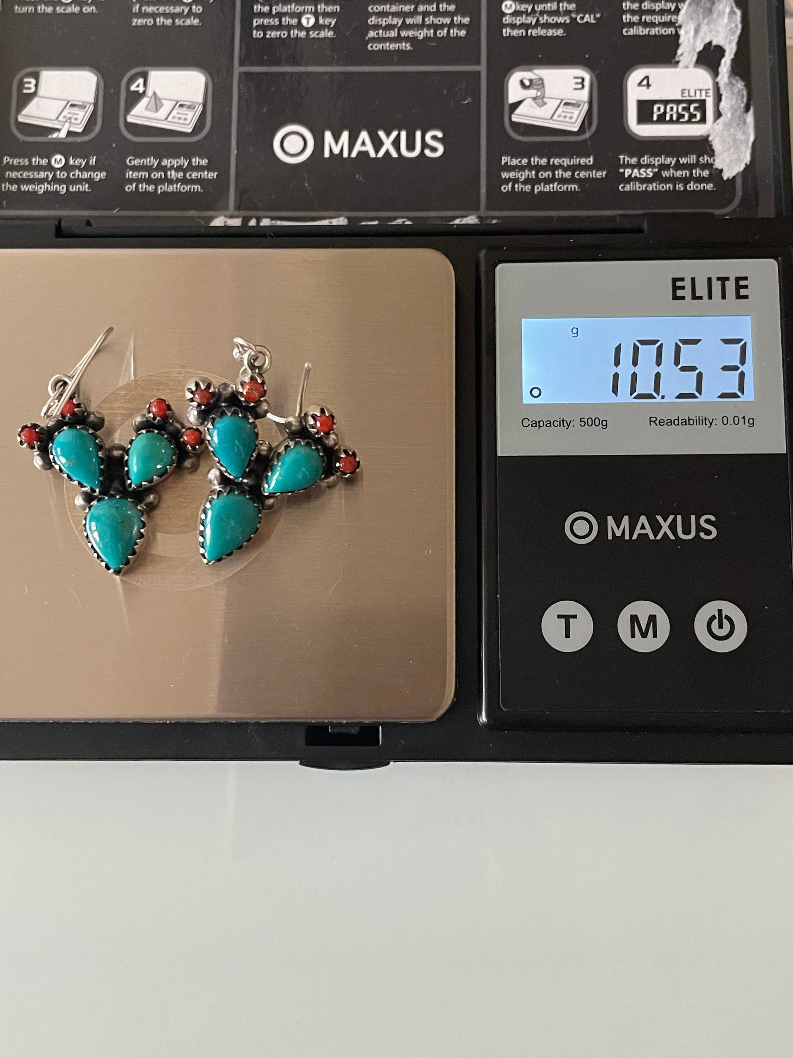 Turquoise Italian Coral Cactus Hook Earrings | Sterling Silver E652