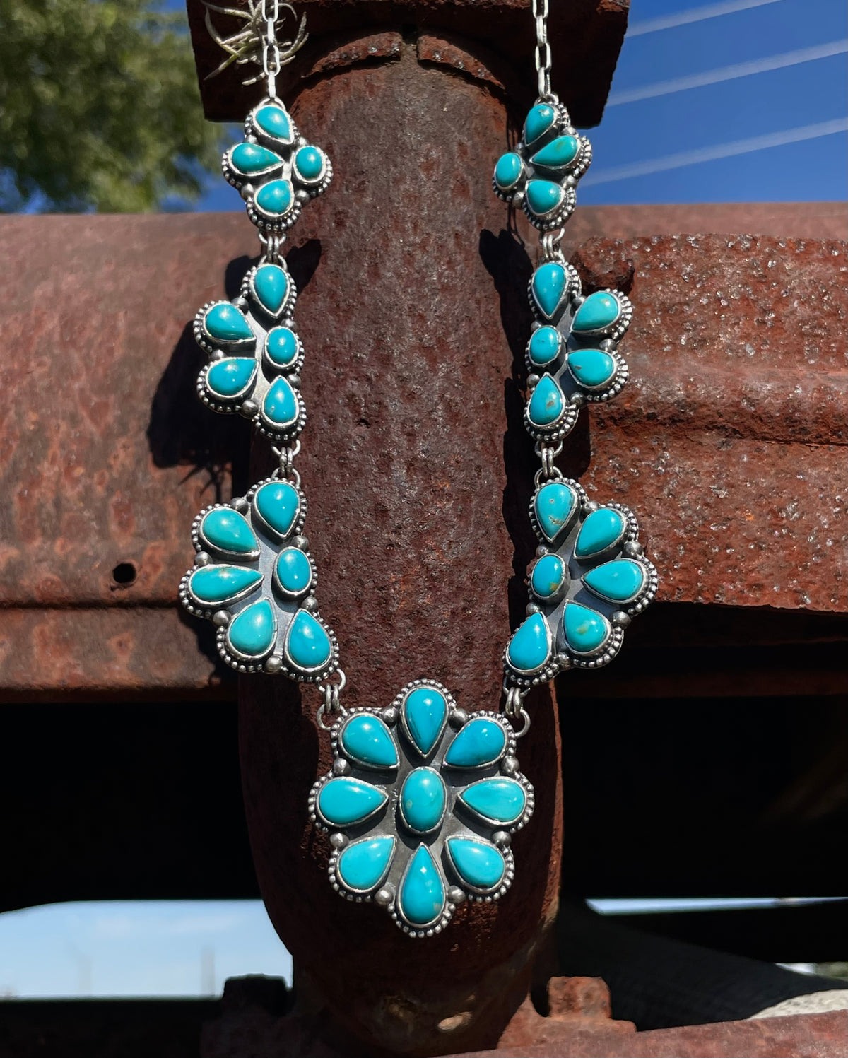 Kingman Turquoise Flower Necklace | 925 Sterling Silver G398